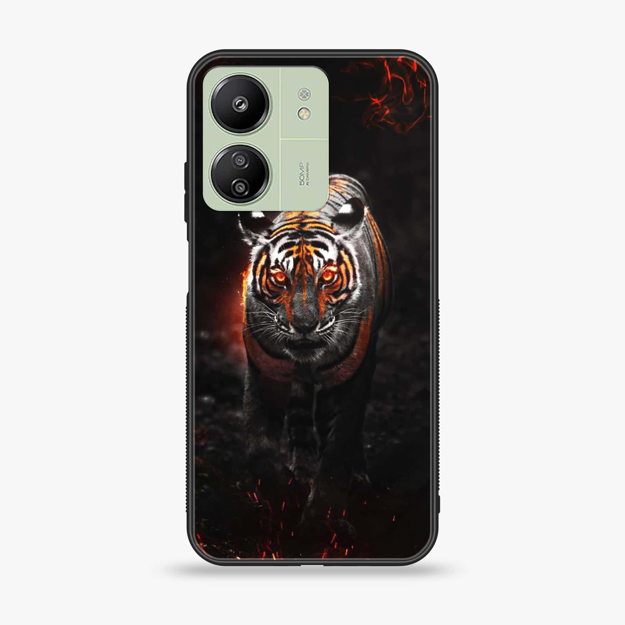 Xiaomi Redmi 13C - Tiger Series - Premium Printed Glass soft Bumper shock Proof Case