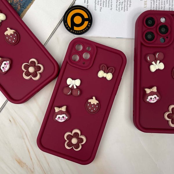 iPhone 11 Pro Max Cute 3D Cherry Flower Icons Silicon Case