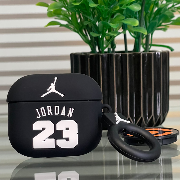 Apple Airpods 3 (3rd Generation) Jordan Jersey Black Shock proof Silicone Case with holding clip