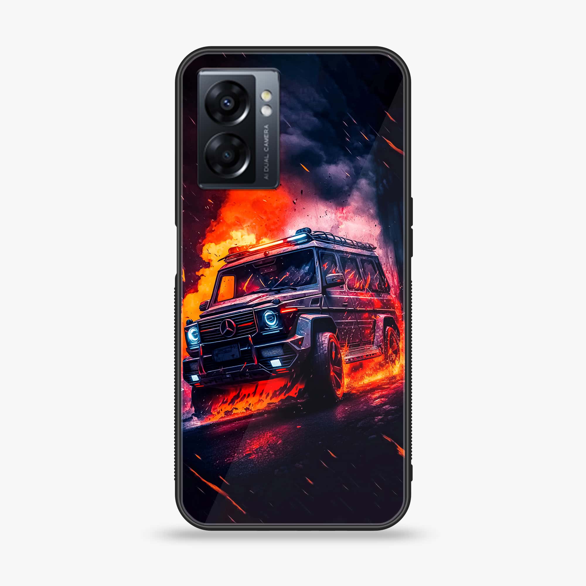 Oppo A77s - Racing Series - Premium Printed Glass soft Bumper shock Proof Case