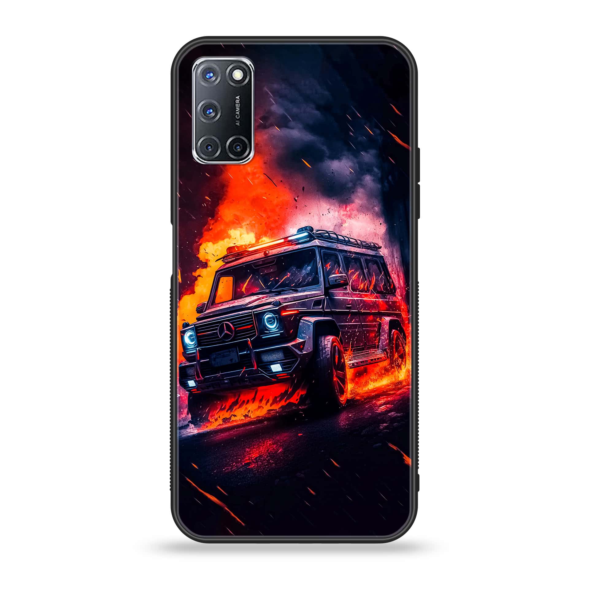 Oppo A52 - Racing Series - Premium Printed Glass soft Bumper shock Proof Case