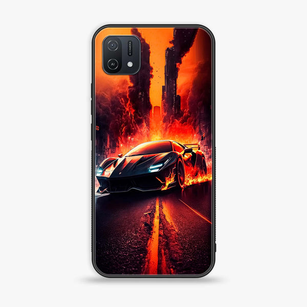 OPPO A16k Racing Series Premium Printed Glass soft Bumper shock Proof Case