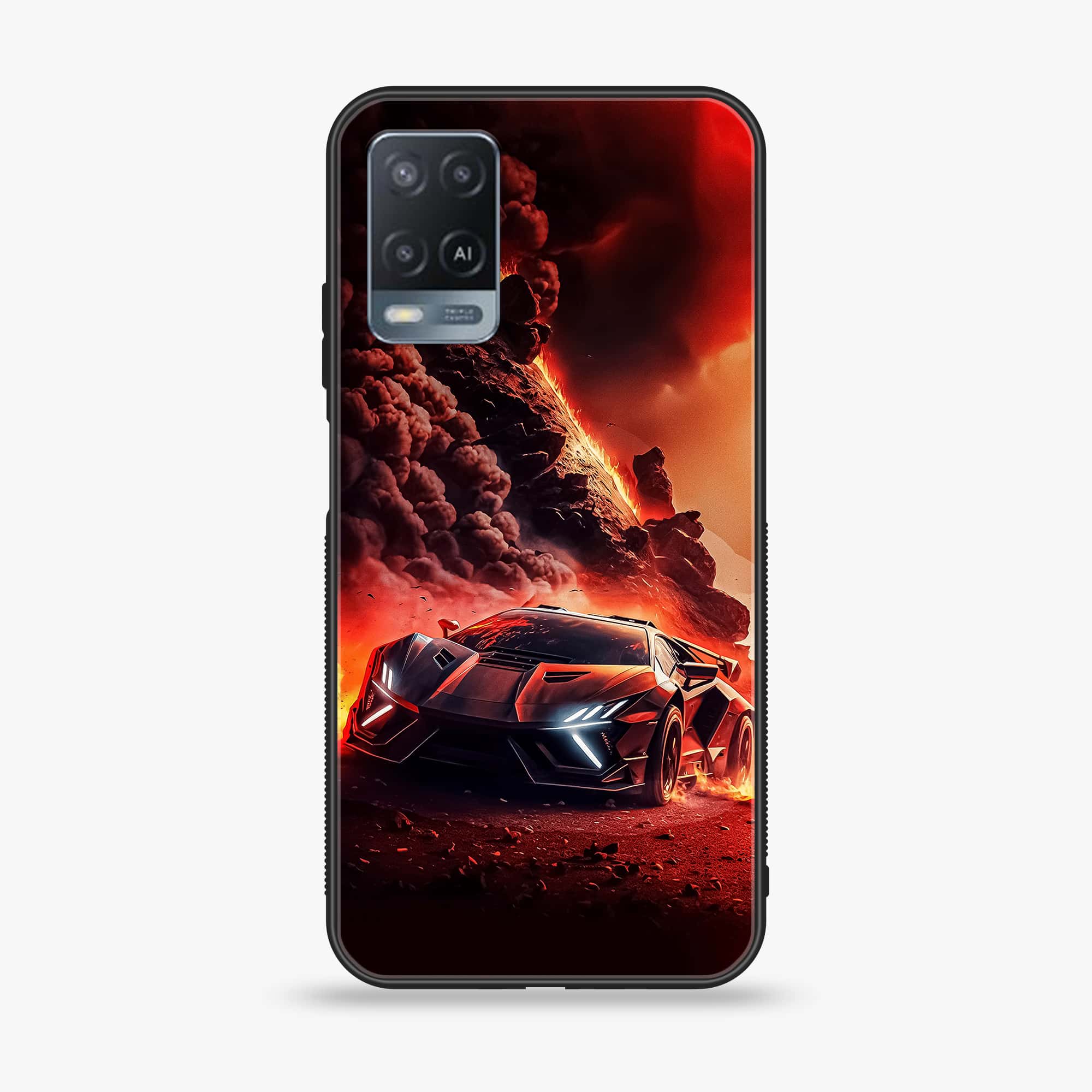 Oppo A54 - Racing Series - Premium Printed Glass soft Bumper shock Proof Case