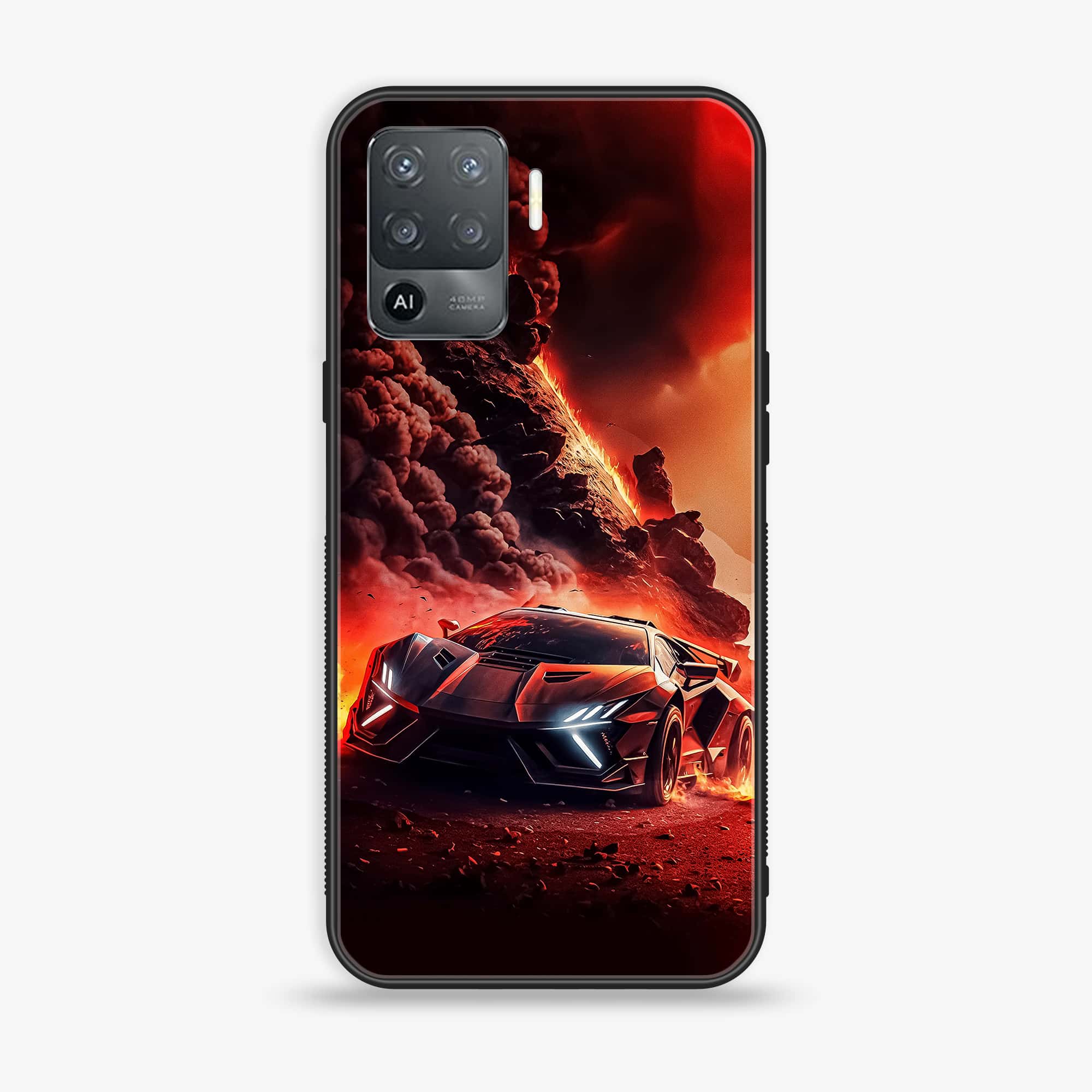 Oppo A94 - Racing Series - Premium Printed Glass soft Bumper shock Proof Case