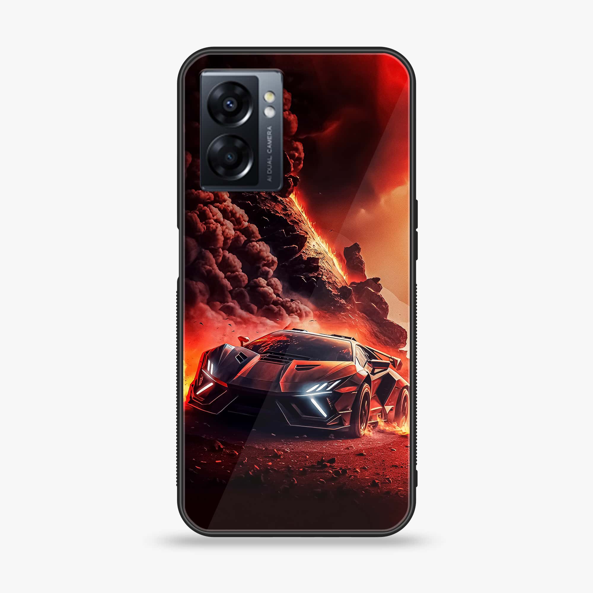 Oppo A77s - Racing Series - Premium Printed Glass soft Bumper shock Proof Case