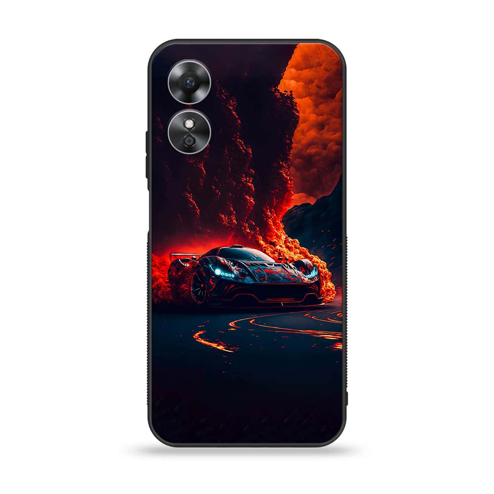 Oppo A17k - Racing Series - Premium Printed Glass soft Bumper shock Proof Case