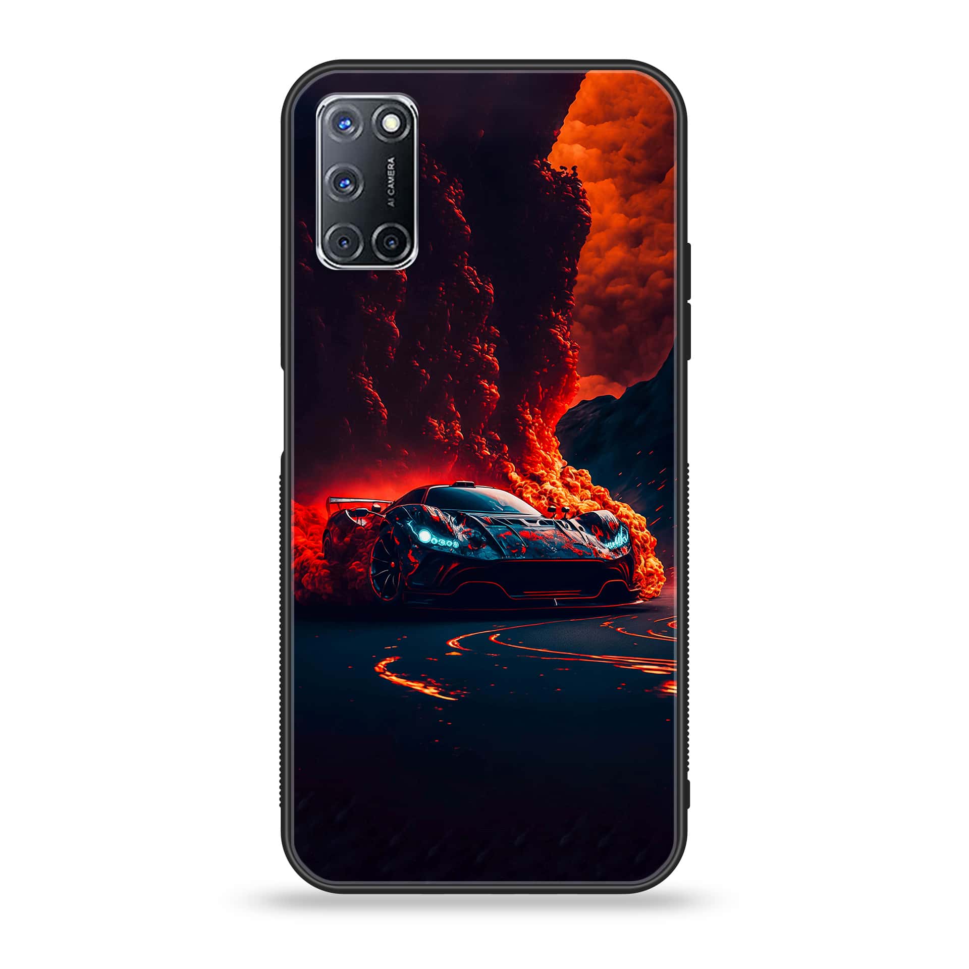 Oppo A52 - Racing Series - Premium Printed Glass soft Bumper shock Proof Case
