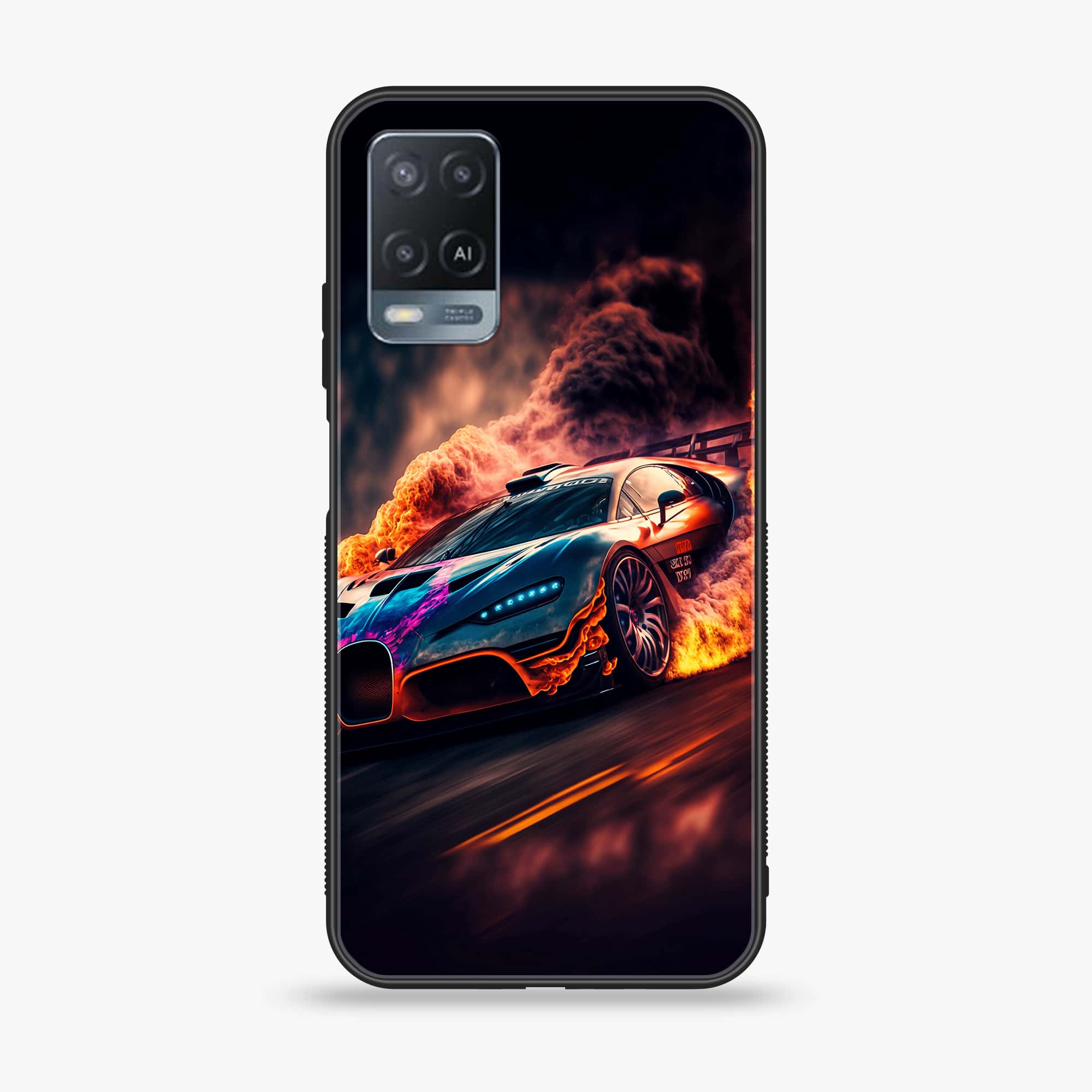 Oppo A54 - Racing Series - Premium Printed Glass soft Bumper shock Proof Case