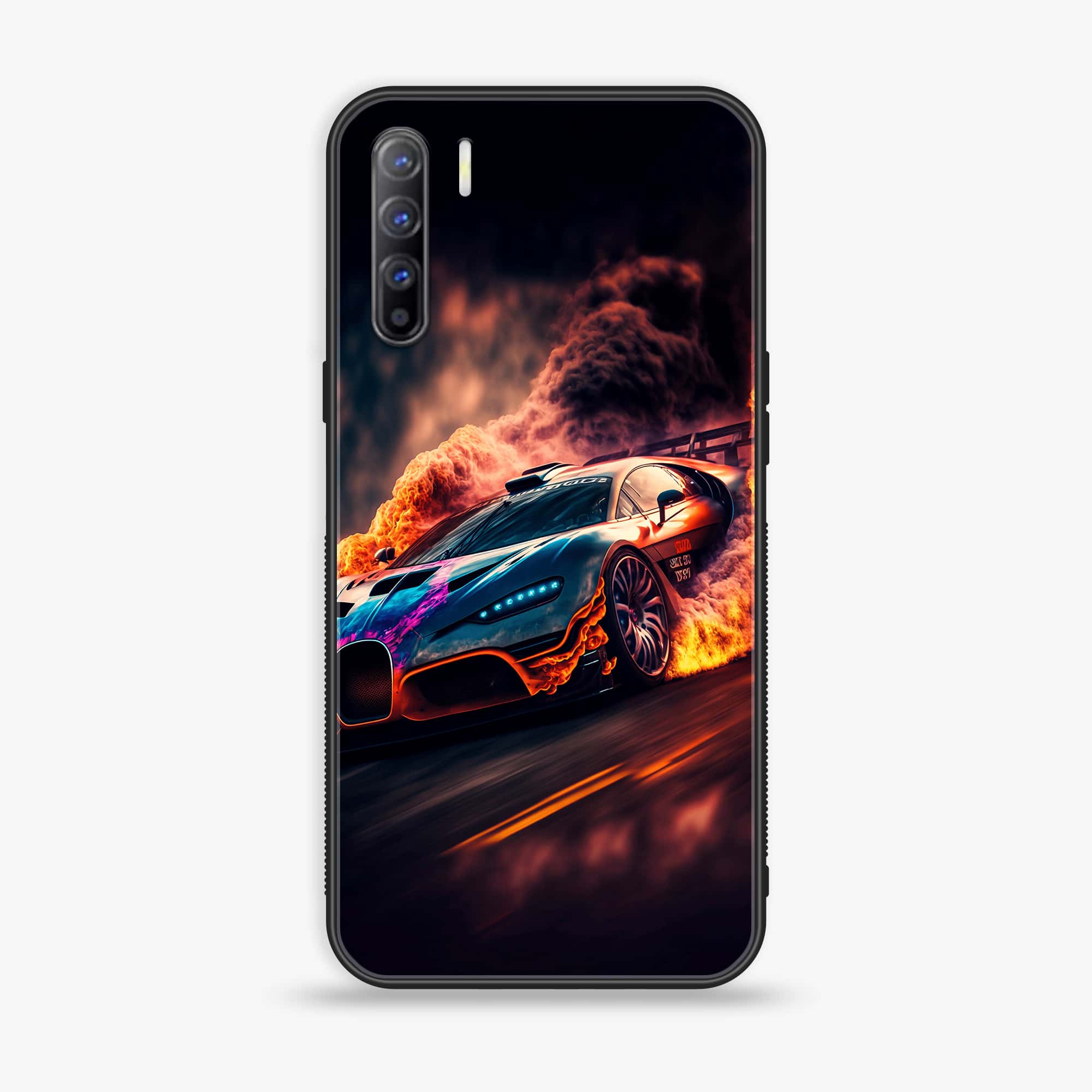 Oppo A91 - Racing Series - Premium Printed Glass soft Bumper shock Proof Case