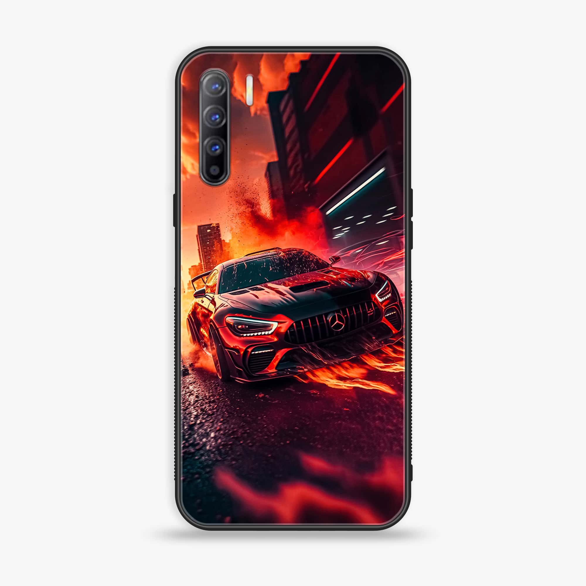 Oppo A91 - Racing Series - Premium Printed Glass soft Bumper shock Proof Case
