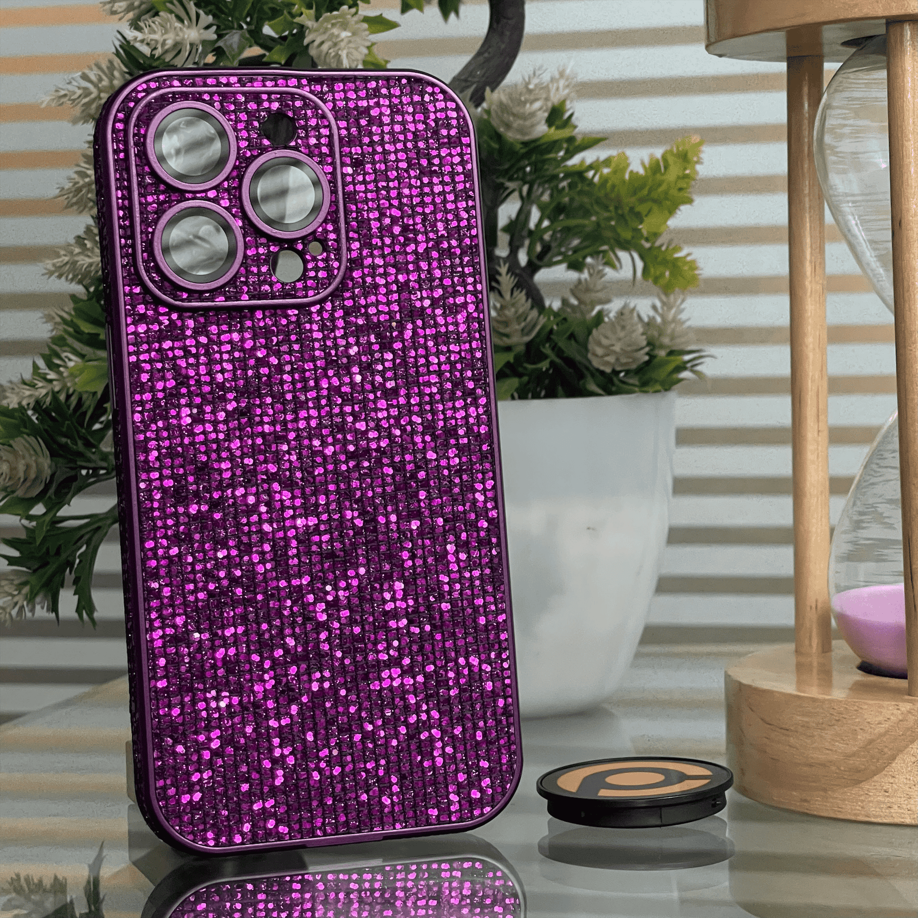 iPhone 15 Pro Diamond Glitter Case with Built-in Camera Lens Glass