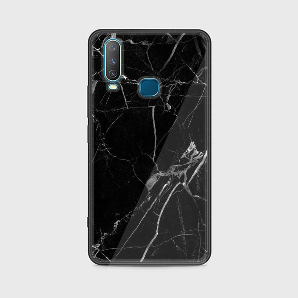 Vivo Y15 - Black Marble Series - Premium Printed Glass soft Bumper shock Proof Case