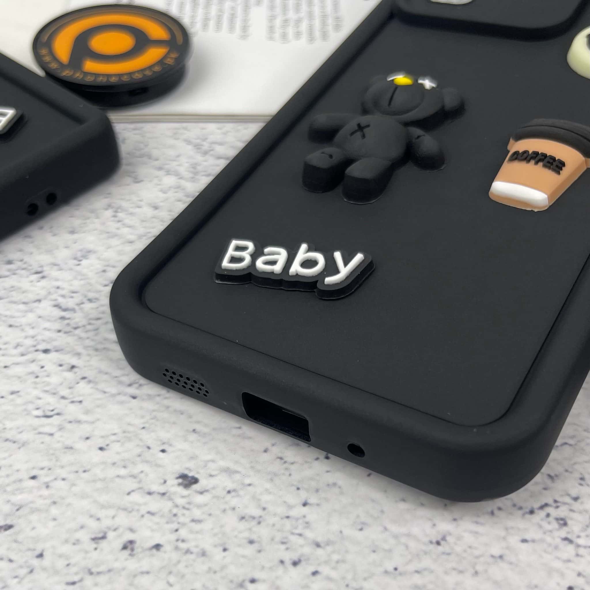 Galaxy S20 Ultra Cute 3D Black Bear Icons Liquid Silicon Case