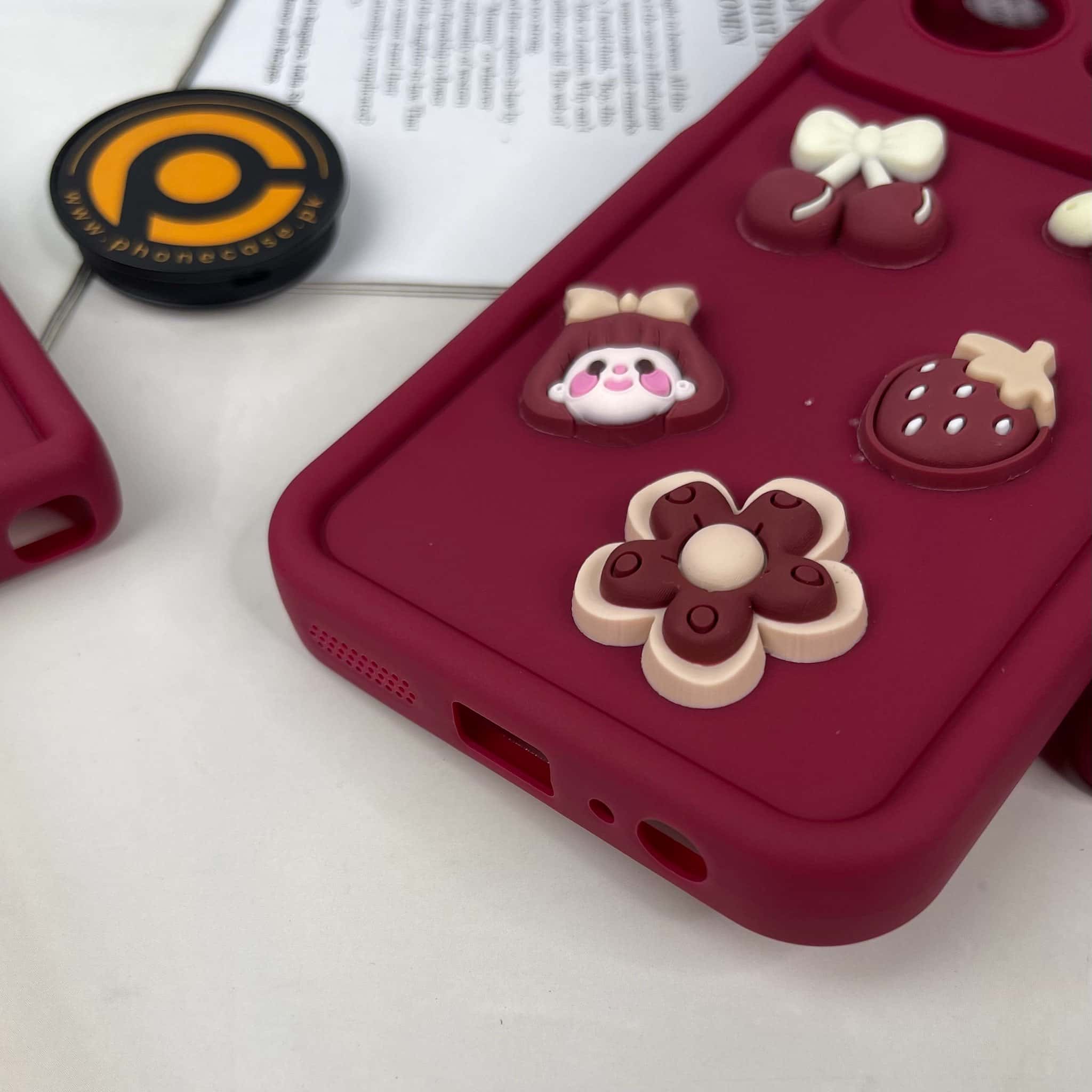 Oppo A57 2022 /A57E /A57S /A77 /N20 SE /A77S Cute 3D Cherry Flower Icons Silicon Case