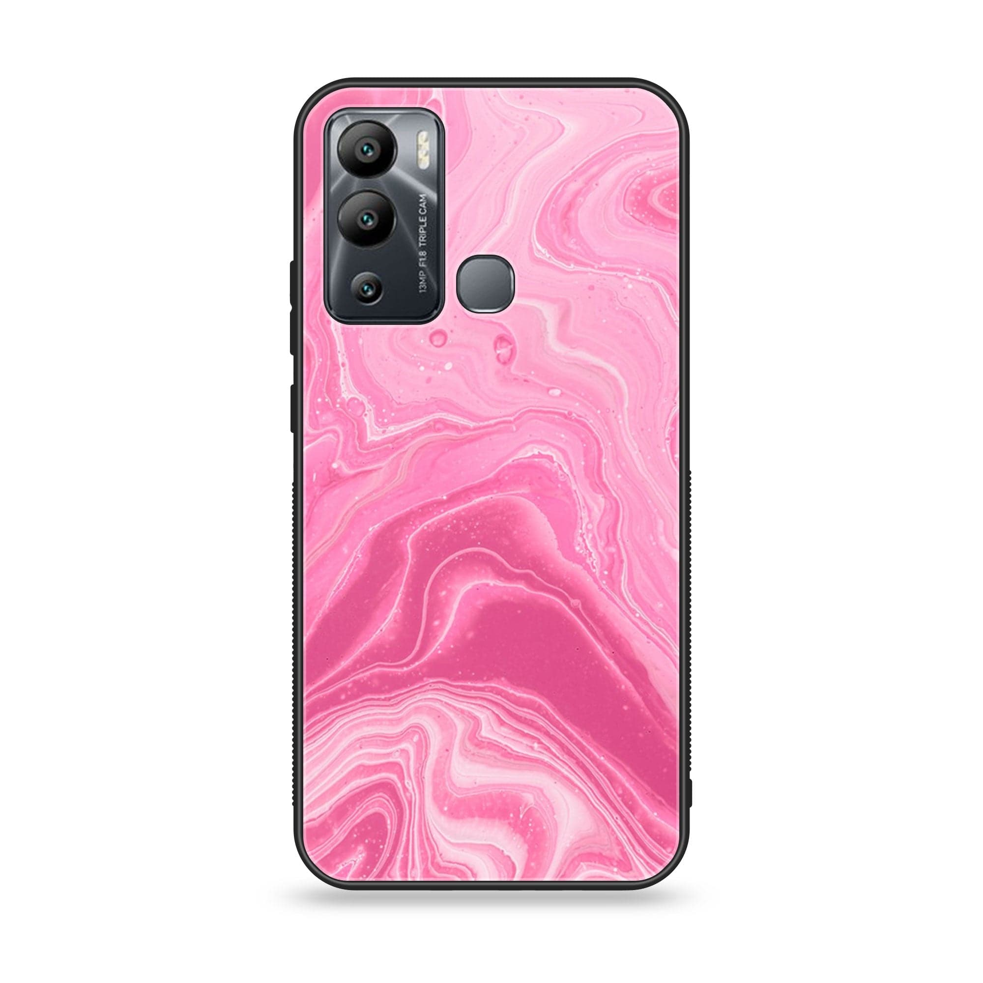 Infinix Hot 12 Play - Pink Marble Series - Premium Printed Glass soft Bumper shock Proof Case
