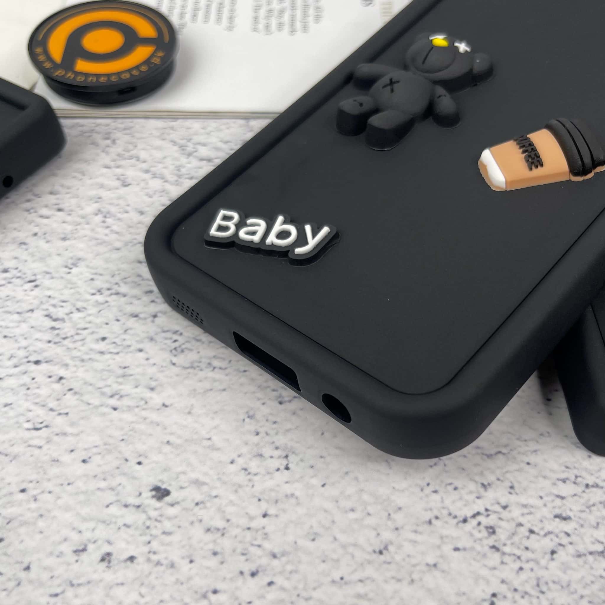 Galaxy A05 Cute 3D Black Bear Icons Liquid Silicon Case