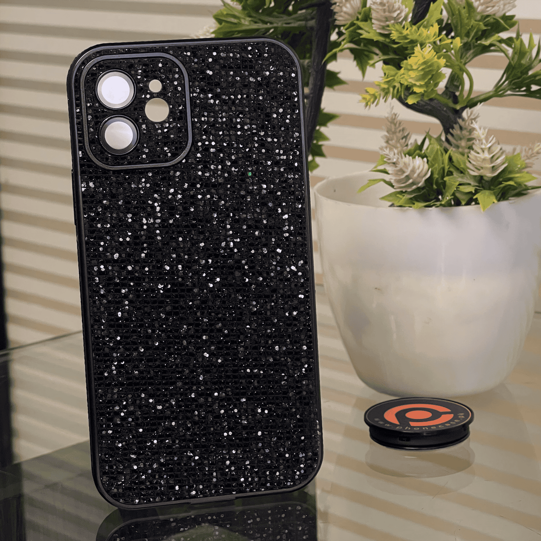 iPhone 12 Diamond Glitter Case with Built-in Camera Lens Glass