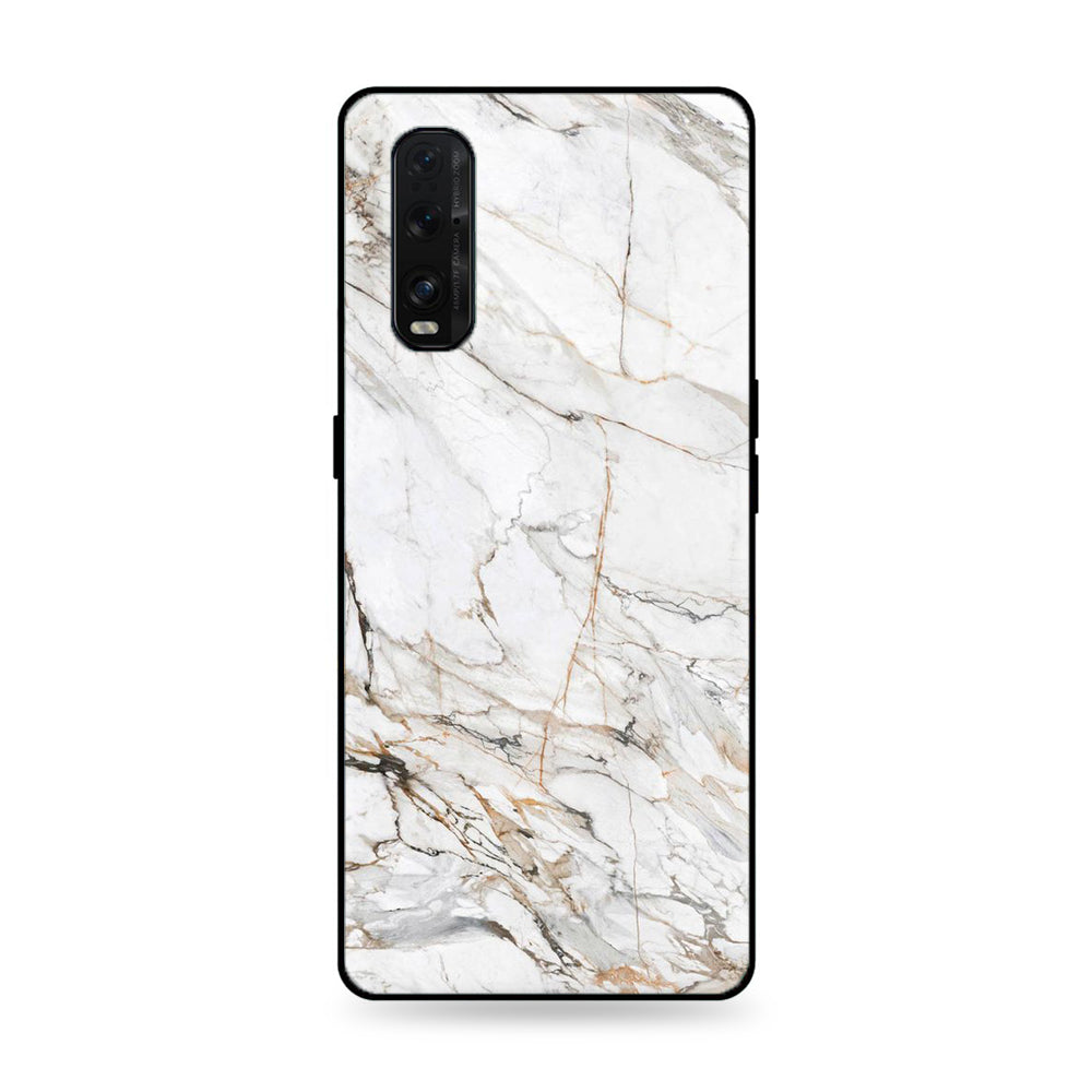 Oppo Find X2 Pro-White Marble Series - Premium Printed Glass soft Bumper shock Proof Case