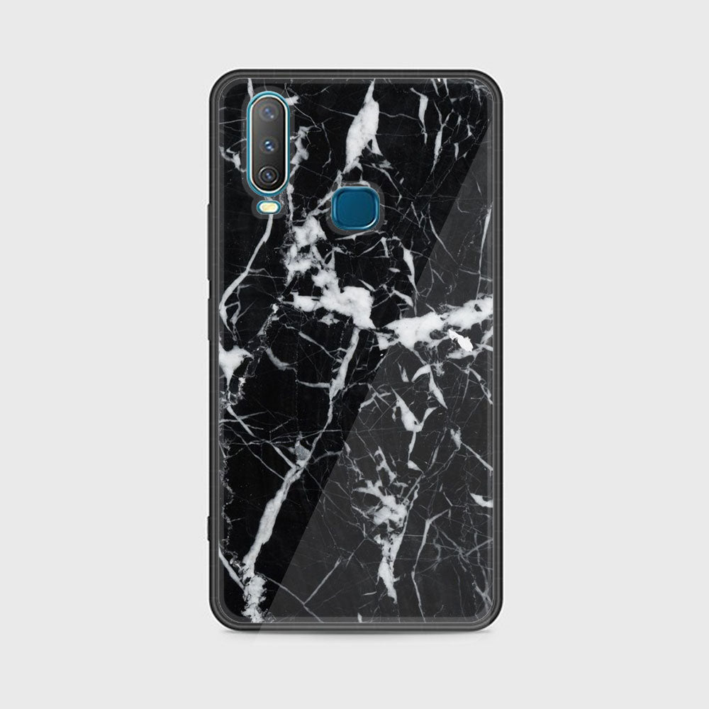 Vivo Y17 - Black Marble Series - Premium Printed Glass soft Bumper shock Proof Case