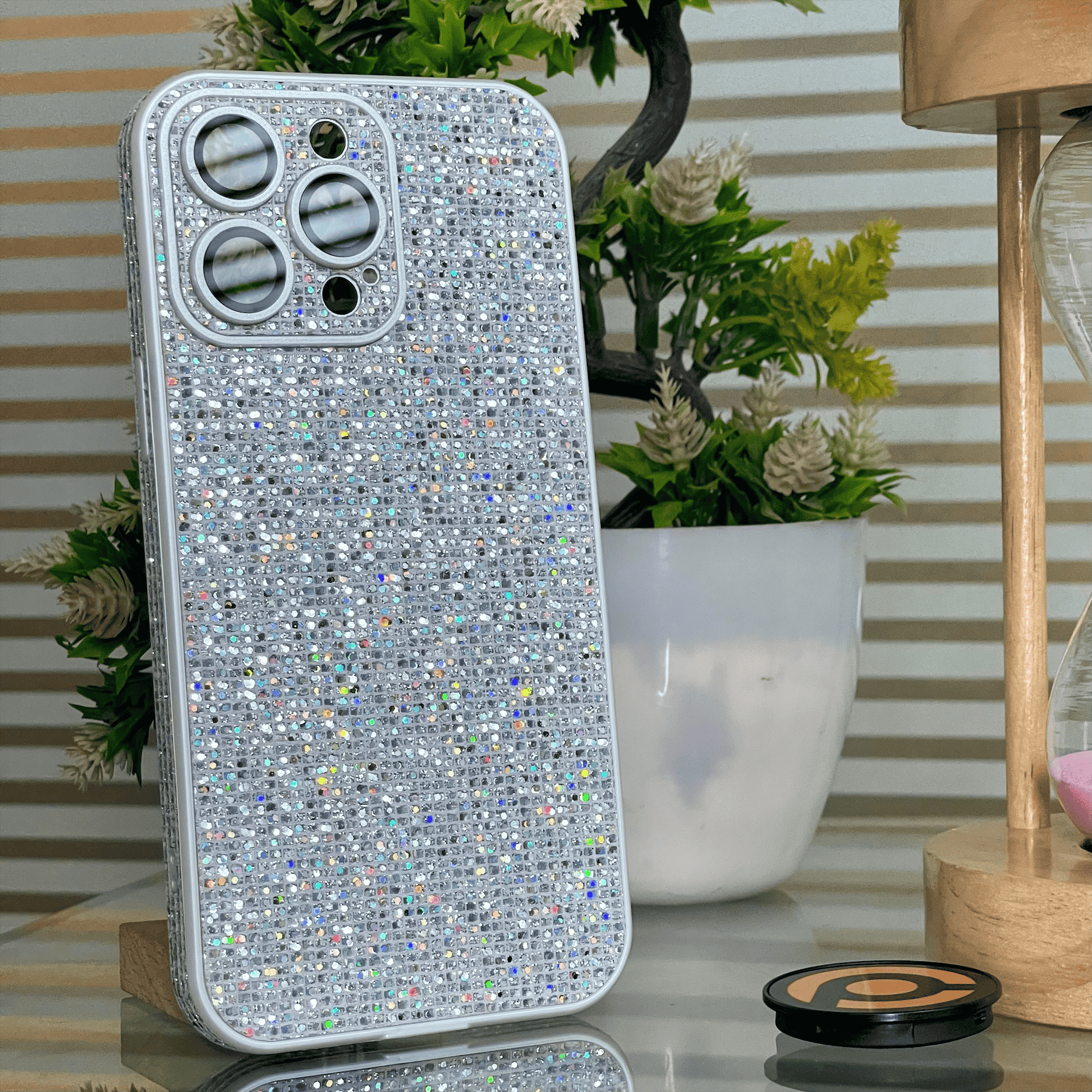 iPhone 14 Pro Max Diamond Glitter Case with Built-in Camera Lens Glass
