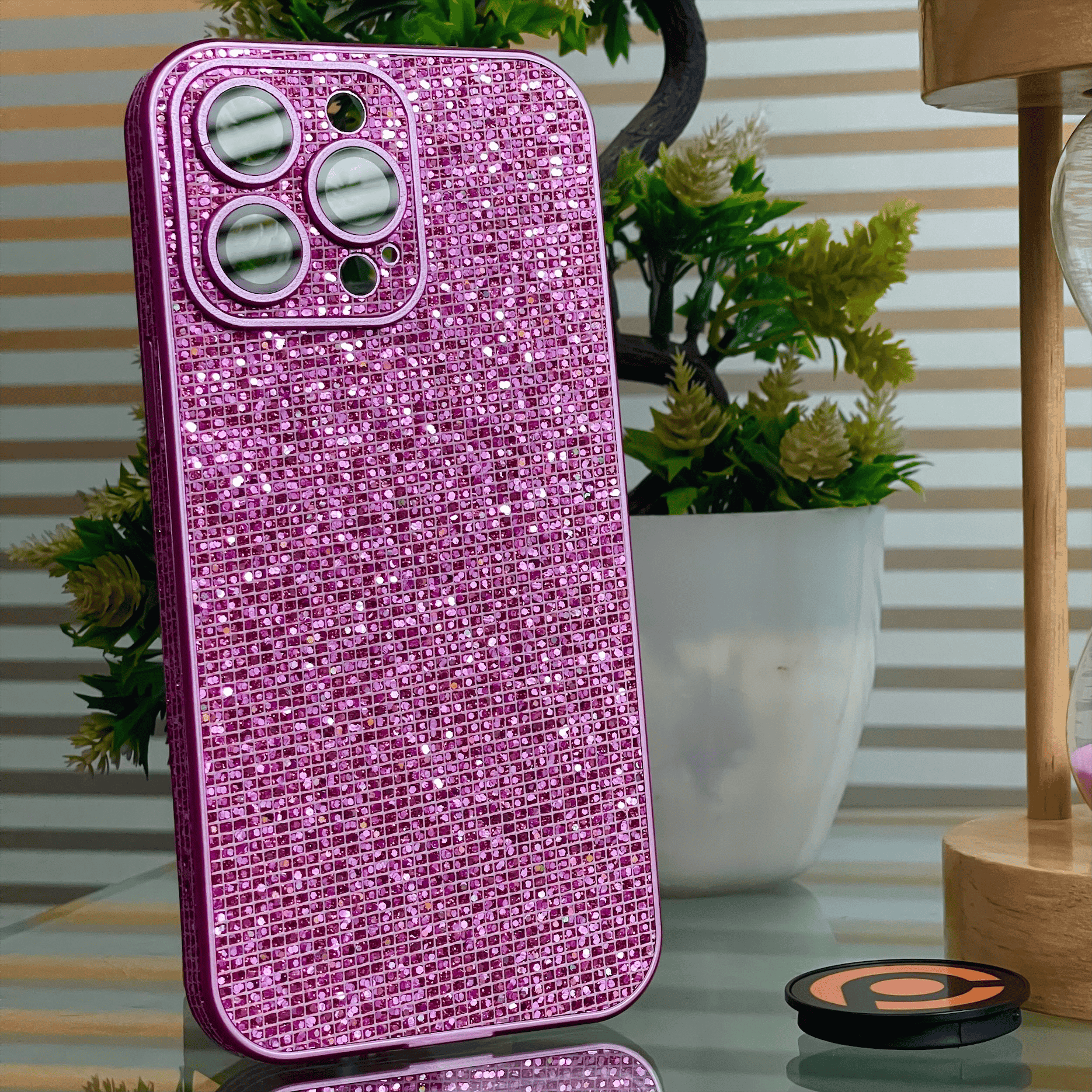 iPhone 14 Pro Max Diamond Glitter Case with Built-in Camera Lens Glass