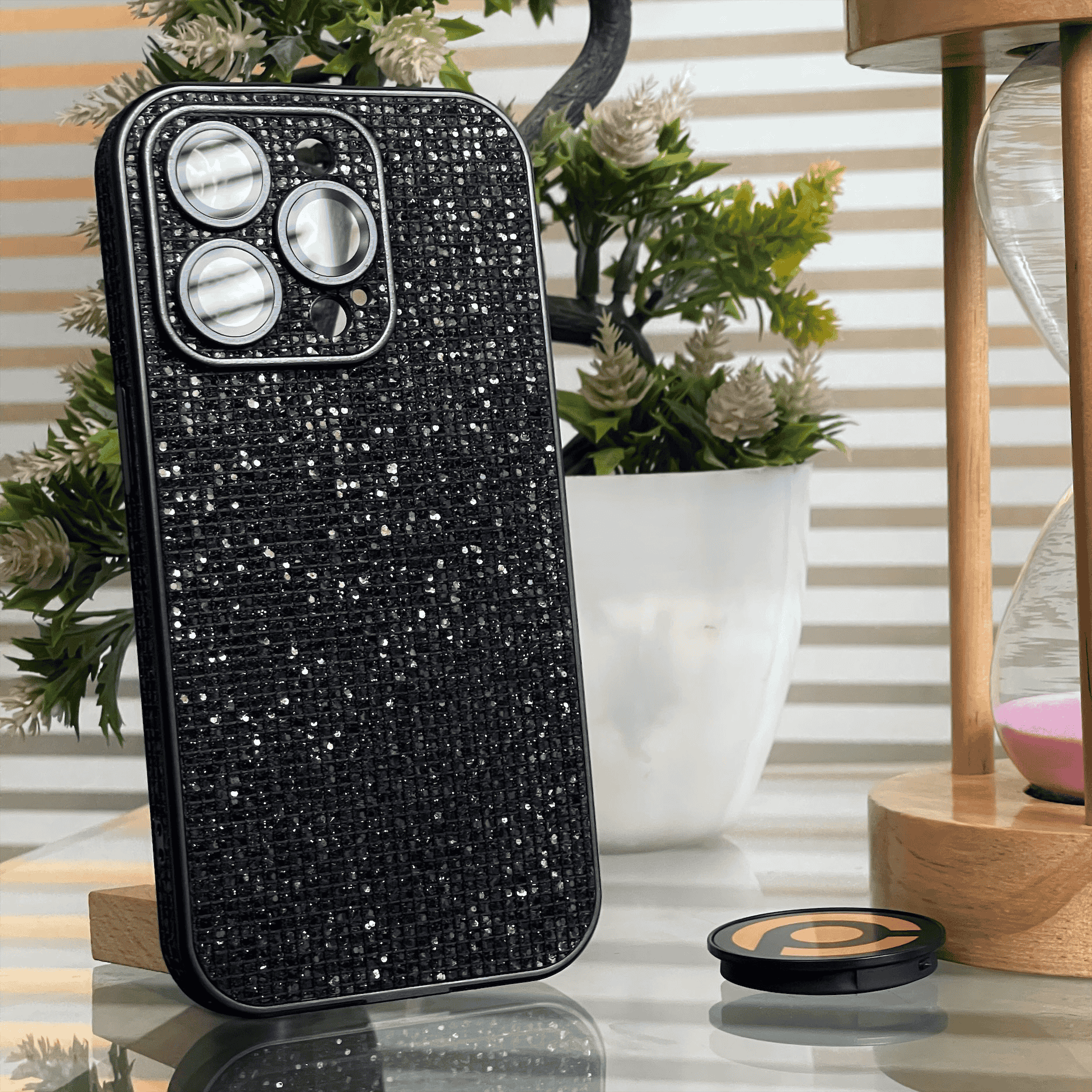 iPhone 15 Pro Diamond Glitter Case with Built-in Camera Lens Glass