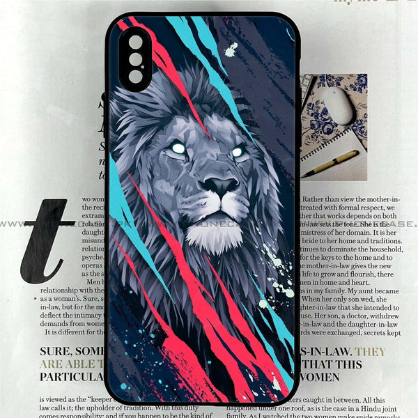 iPhone XS Max - Abstract Animated Lion - Premium Printed Glass soft Bumper shock Proof Case