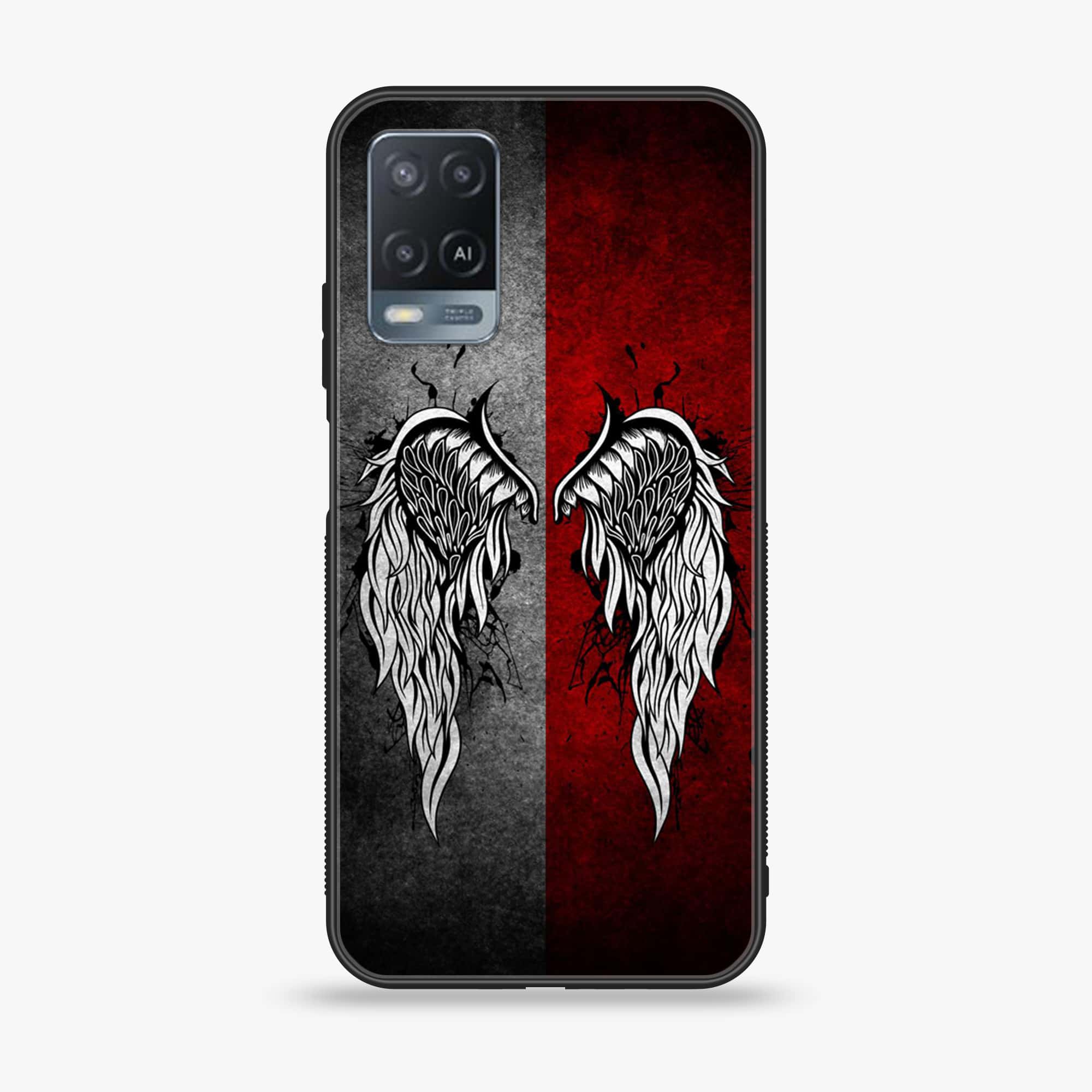 Oppo A54 - Angel  Wings Series - Premium Printed Glass soft Bumper shock Proof Case