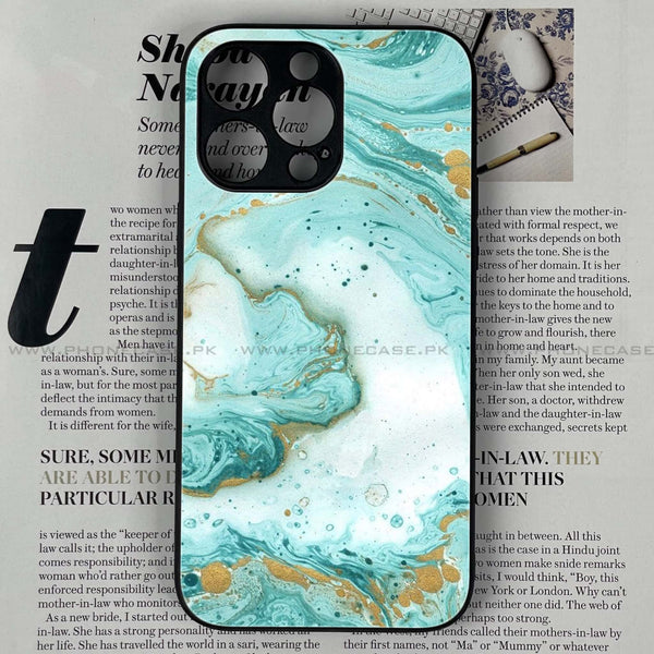iPhone 15 Pro - Aqua Blue Marble Design - Premium Printed Glass soft Bumper shock Proof Case