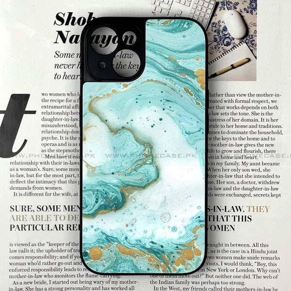 iPhone 15 Plus - Aqua Blue Marble Design - Premium Printed Glass soft Bumper Shock Proof Case