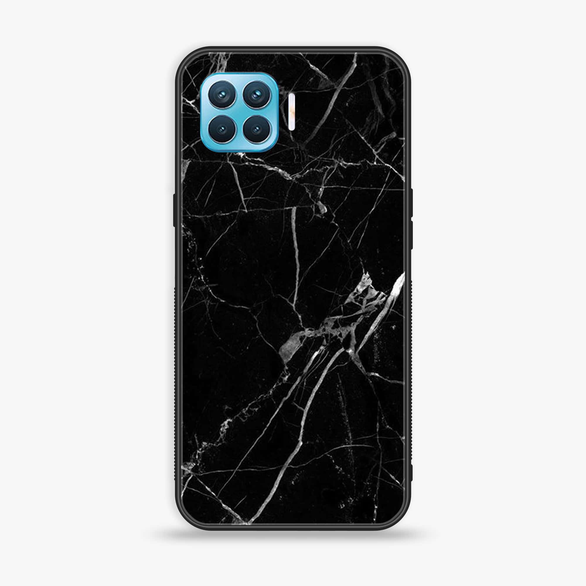 Oppo F17 Pro - Black Marble Series - Premium Printed Glass soft Bumper shock Proof Case