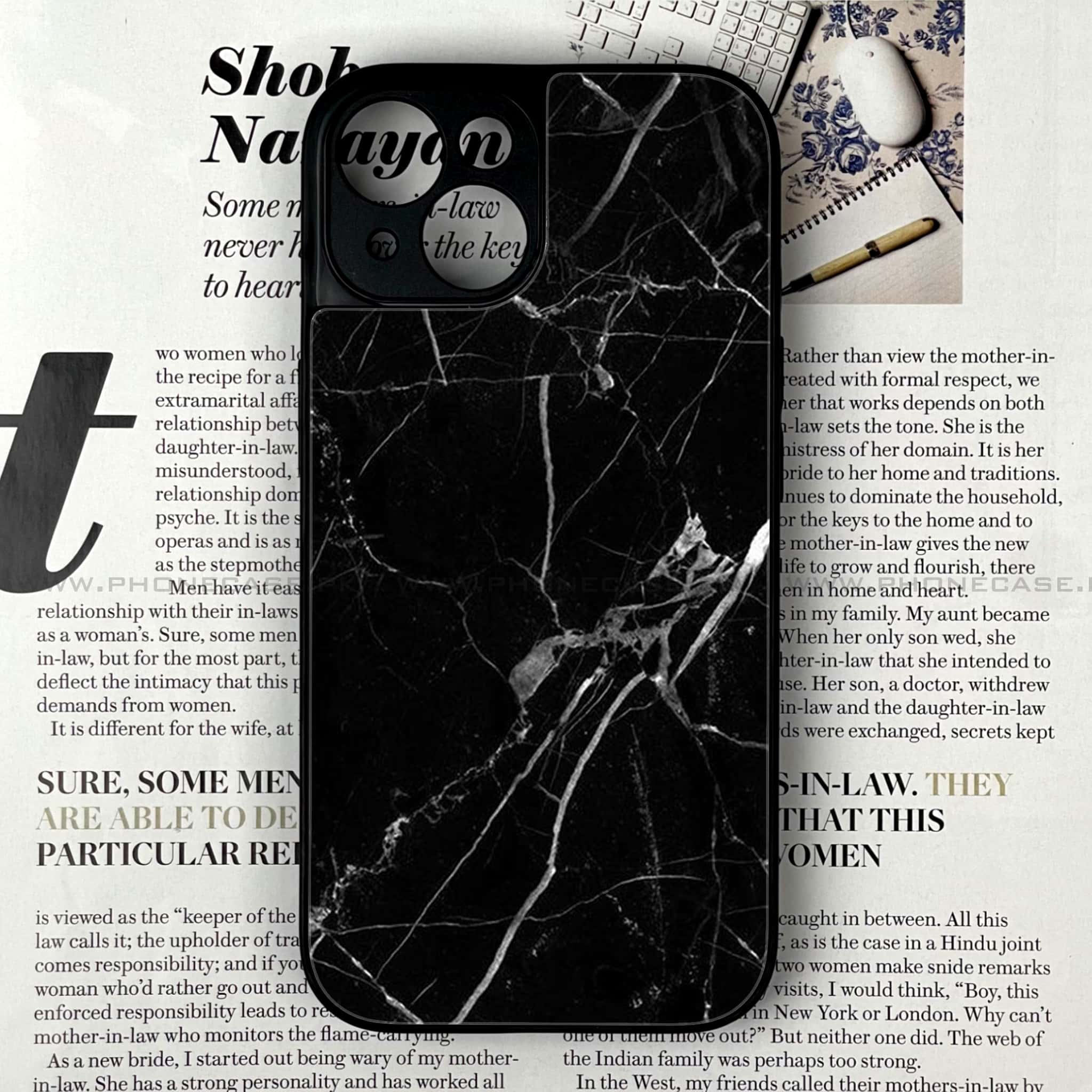iPhone 13 Mini - Black Marble Series - Premium Printed Glass soft Bumper shock Proof Case