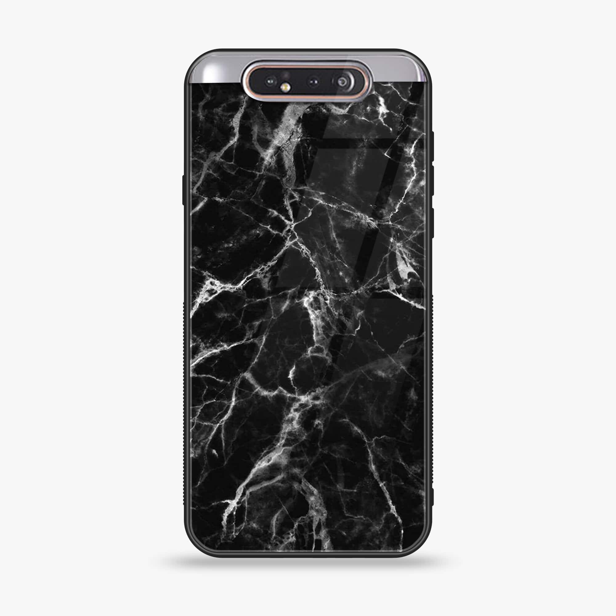 Samsung Galaxy A80 - Black Marble Series - Premium Printed Glass soft Bumper shock Proof Case