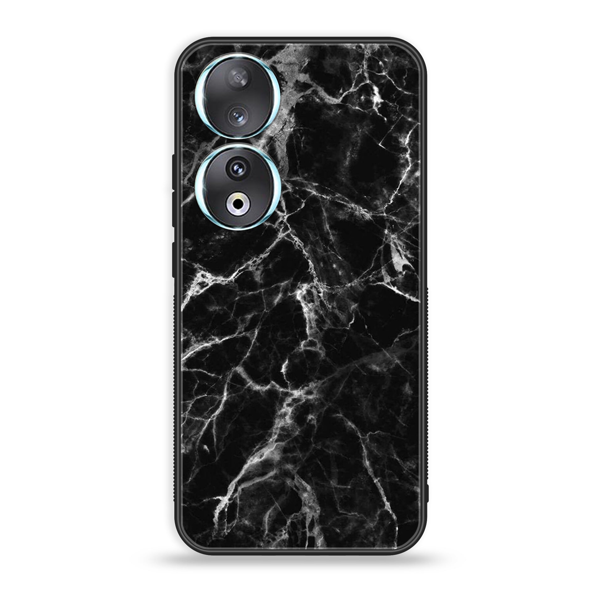 Huawei Honor 90 - Black Marble Series - Premium Printed Glass soft Bumper shock Proof Case