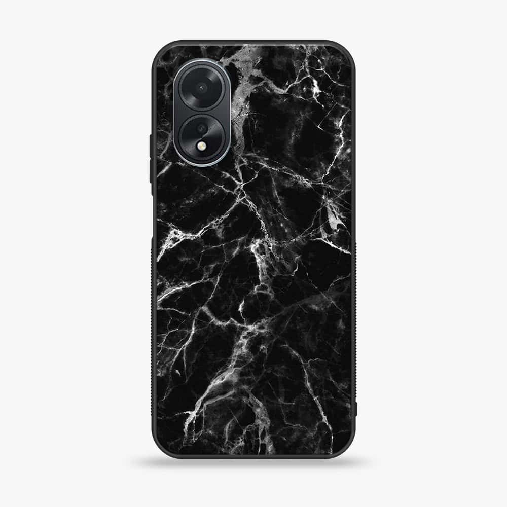 Oppo A18 4G - Black Marble Series - Premium Printed Glass soft Bumper shock Proof Case
