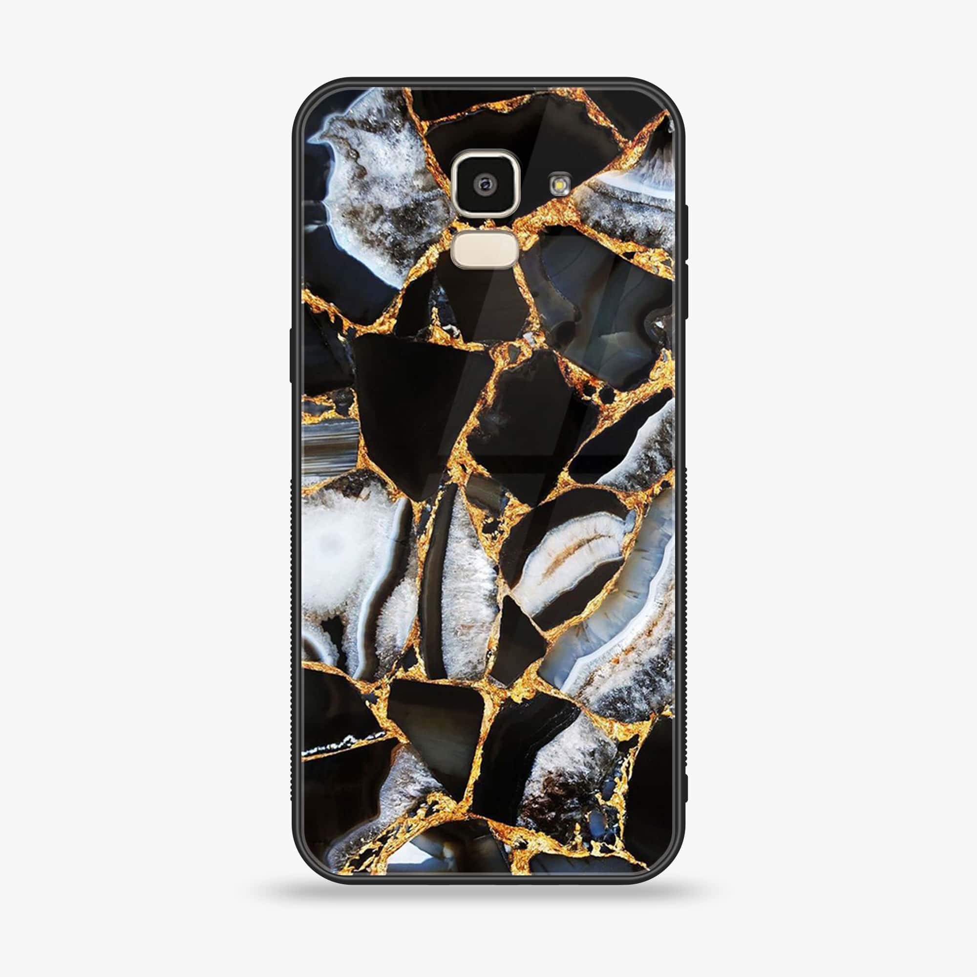 Samsung Galaxy J6 (2018) - Black Marble Series - Premium Printed Glass soft Bumper shock Proof Case