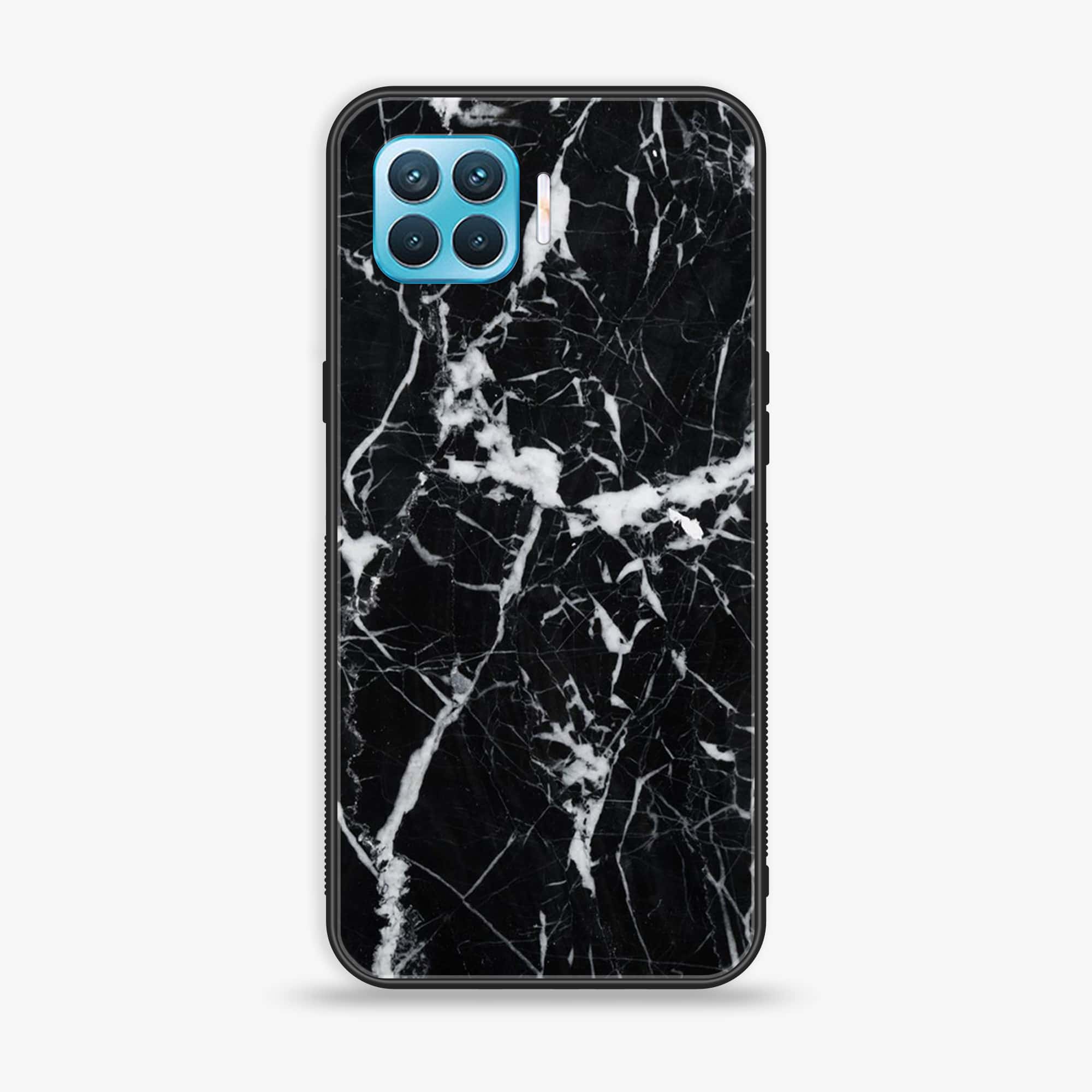 Oppo F17 Pro - Black Marble Series - Premium Printed Glass soft Bumper shock Proof Case