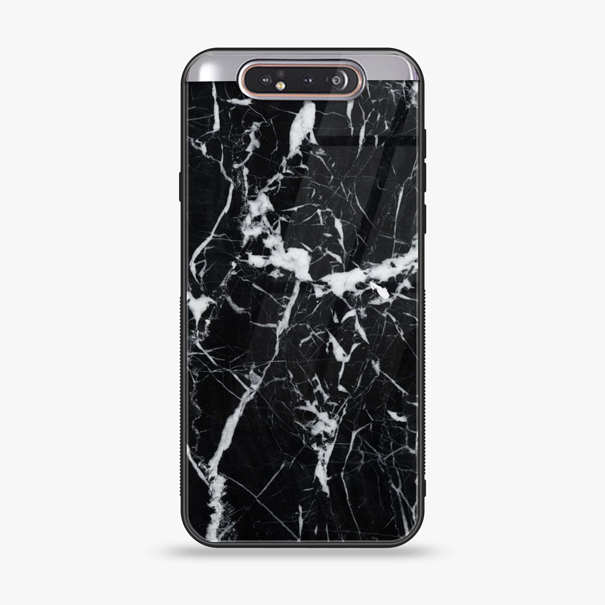 Samsung Galaxy A80 - Black Marble Series - Premium Printed Glass soft Bumper shock Proof Case