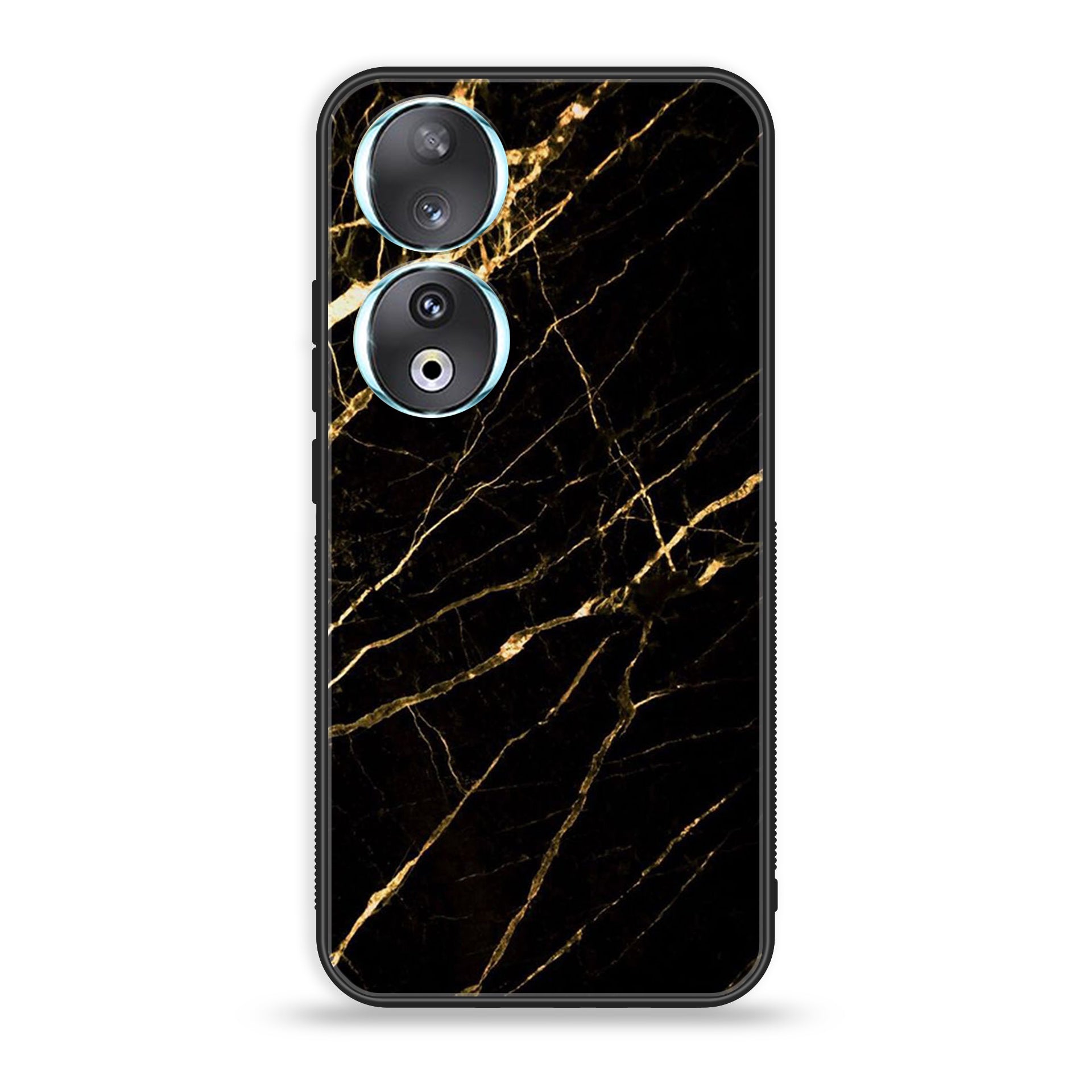 Huawei Honor 90 - Black Marble Series - Premium Printed Glass soft Bumper shock Proof Case