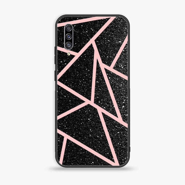 Samsung Galaxy A30s - Black Sparkle Glitter With Rose Gold Lines - Premium Printed Glass Case