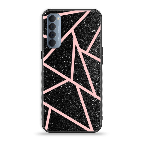 Oppo Reno 4 Pro 4G - Black Sparkle Glitter With Rose Gold Lines - Premium Printed Glass soft Bumper Shock Proof Case