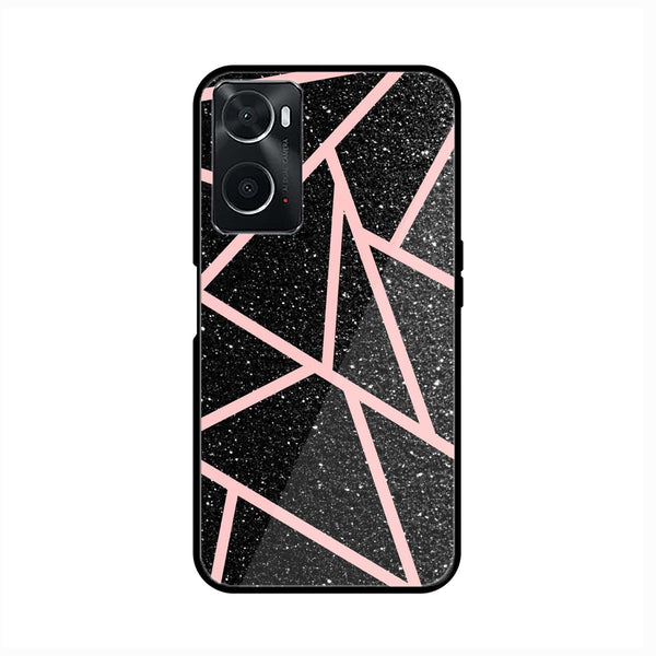 Oppo A76 - Black Sparkle Glitter With Rose Gold Lines - Premium Printed Glass Case
