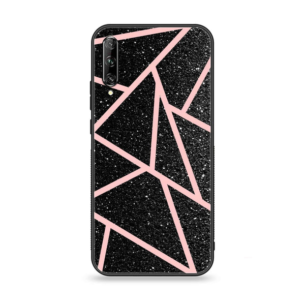 Huawei Y9s - Black Sparkle Glitter With RoseGold Lines - Premium Printed Glass soft Bumper shock Proof Case