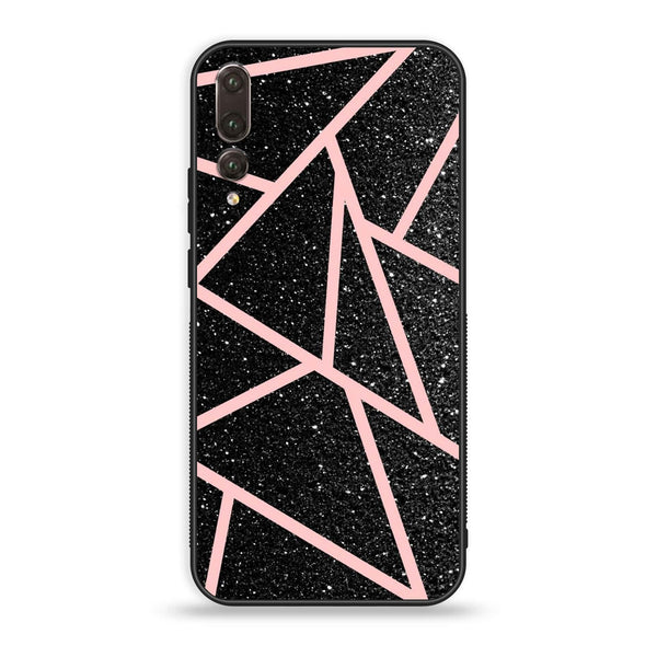 Huawei P20 Plus - Black Sparkle Glitter With Rose Gold Lines - Premium Printed Glass Case