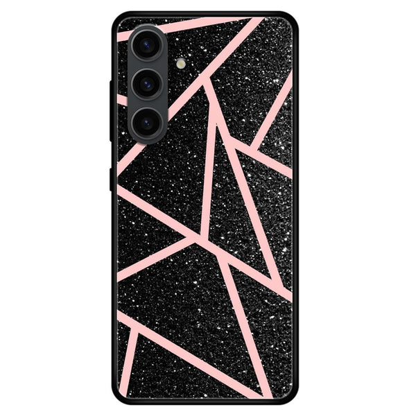 Samsung Galaxy S23 - Black Sparkle Glitter With Rose Gold Lines - Premium Printed Glass Case