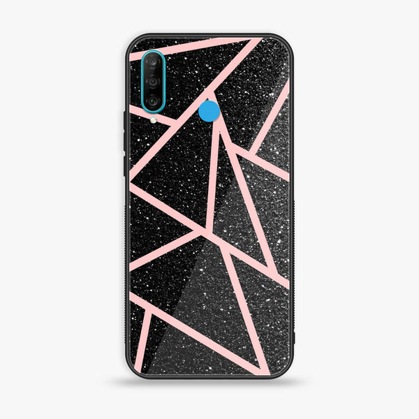 Huawei P30 lite- Black Sparkle Glitter With RoseGold Lines - Premium Printed Glass soft Bumper Shock Proof Case