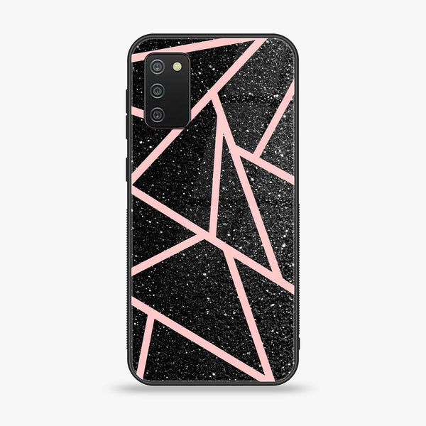 Samsung Galaxy A02s - Black Sparkle Glitter With Rose Gold Lines - Premium Printed Glass Case