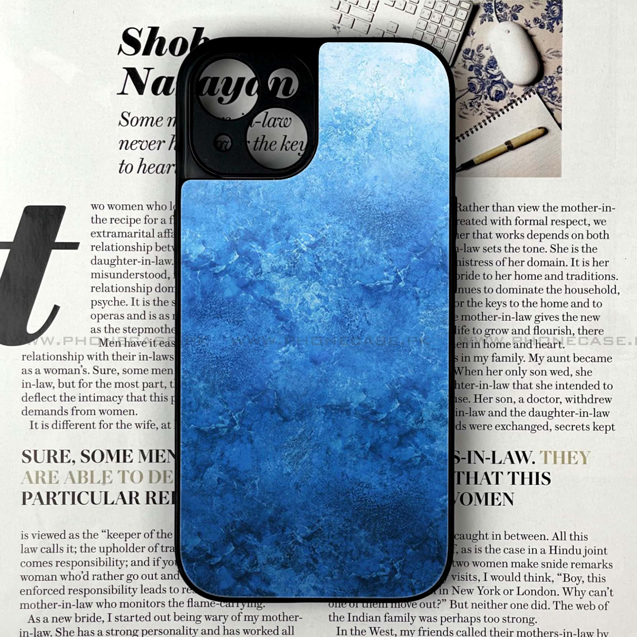iPhone 15 Plus - Blue Marble Series - Premium Printed Glass soft Bumper shock Proof Case