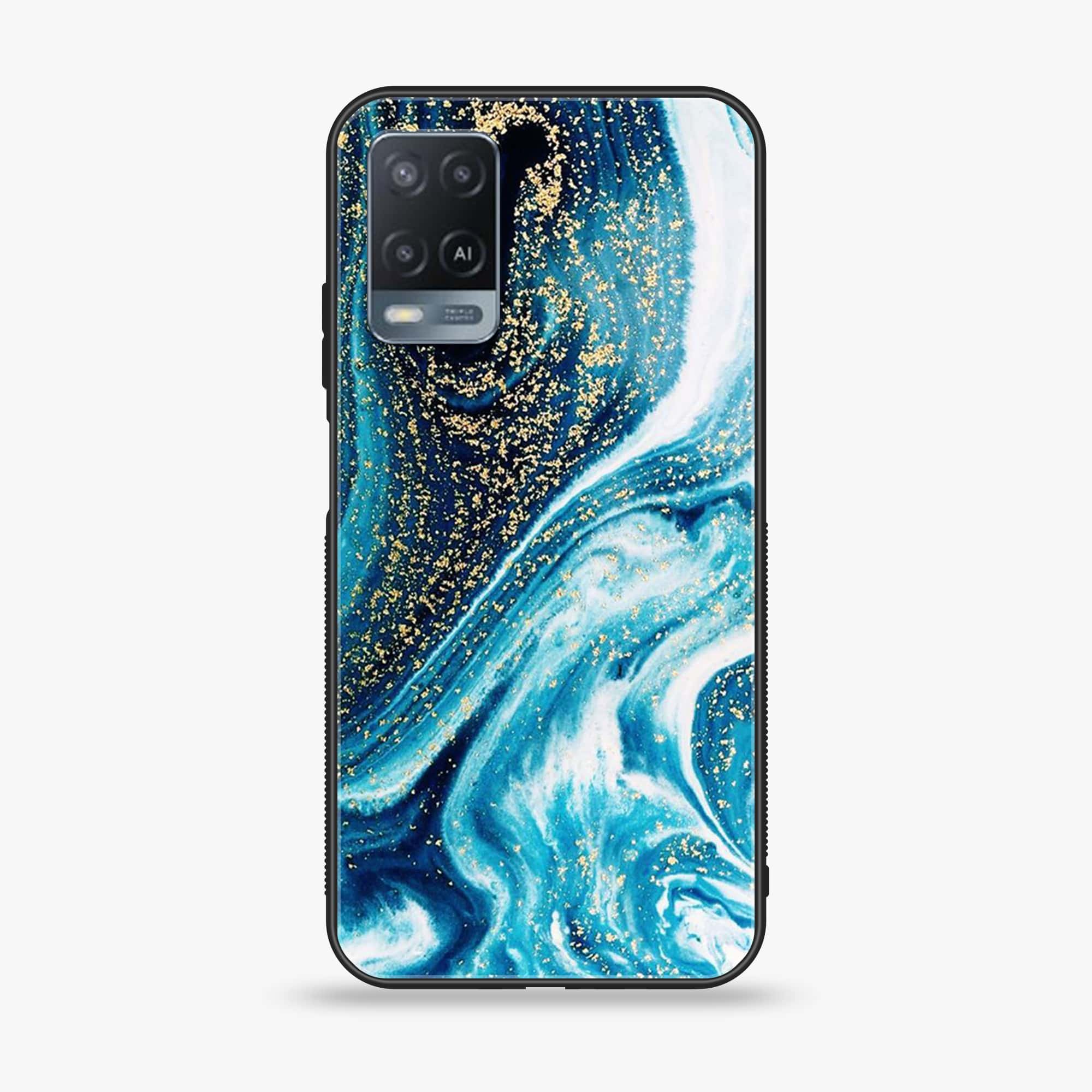 Oppo A54 - Blue Marble Series - Premium Printed Glass soft Bumper shock Proof Case
