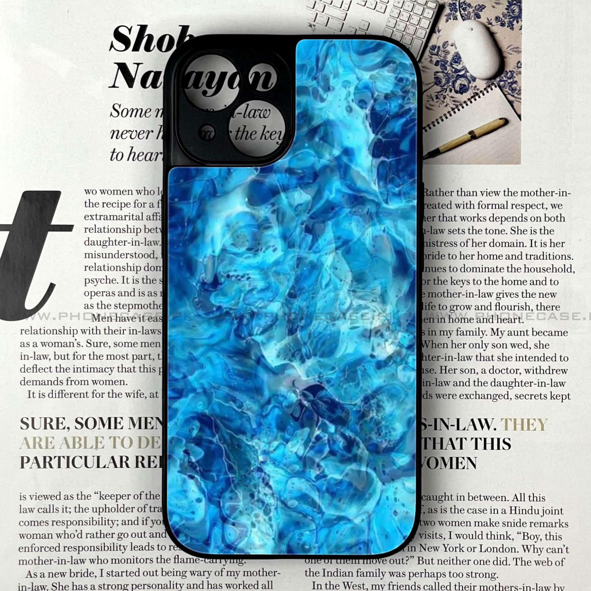 iPhone 15 Plus - Blue Marble Series - Premium Printed Glass soft Bumper shock Proof Case